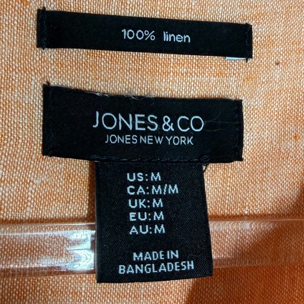 Jones New York Jones & Co 100% Linen Tunic Shirt Dress Orange Apricot Medium - Picture 9 of 14
